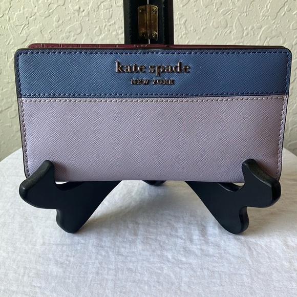 Kate Spade: Colorblock Blue/Purple tone 12 card slots- ID card spot- red inside - Picture 1 of 12